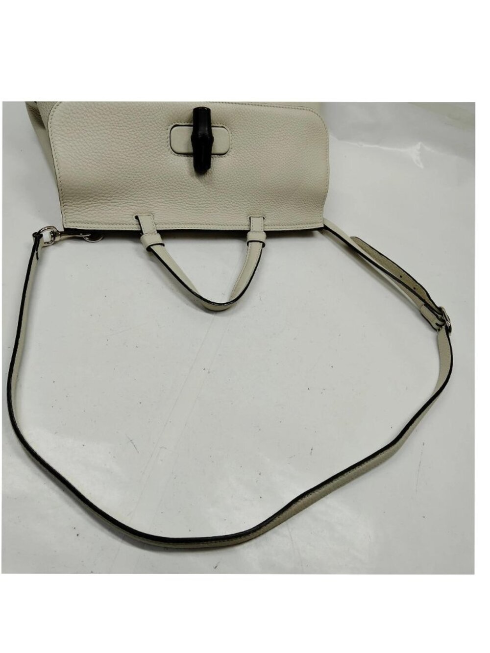 Authentic Gucci Bamboo Daily Top Handle Bag White Leather Crossbody Tote - Picture 6 of 16